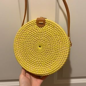 Yellow Rattan round crossbody bag